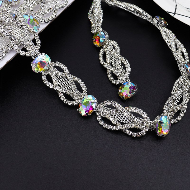 High Quality Glass Crystal AB Rhinestone Cup Chain Garment Accessory Crystal Banding Bridal Rhinestones Trimming For Dress