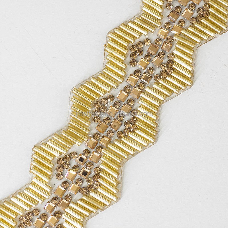 Wholesale Gold Color Hotfix Rhinestone Sheet Iron on Trimming Mesh for Pants trousers