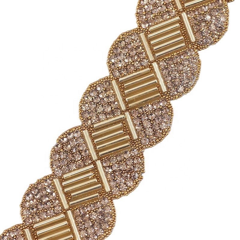 Wholesale Gold Color Hotfix Rhinestone Sheet Iron on Trimming Mesh for Pants trousers