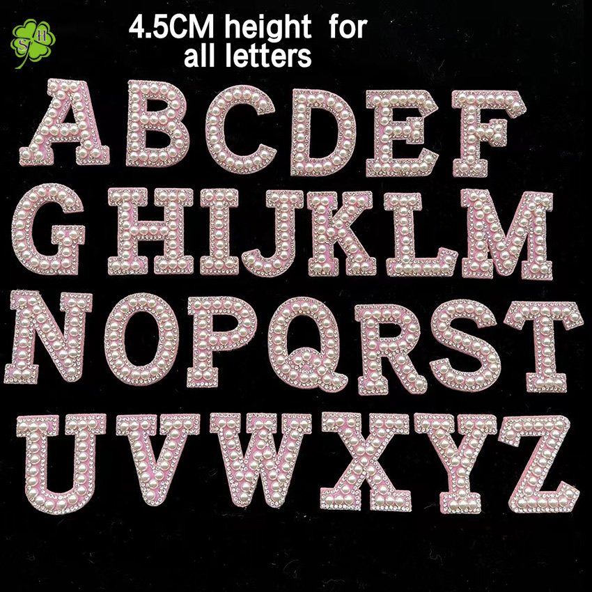 Colorful Alphabet Acrylic Round Beads Rhinestone Words Iron On Patches Applique 3D Handmade Patch Initial Letter Patches