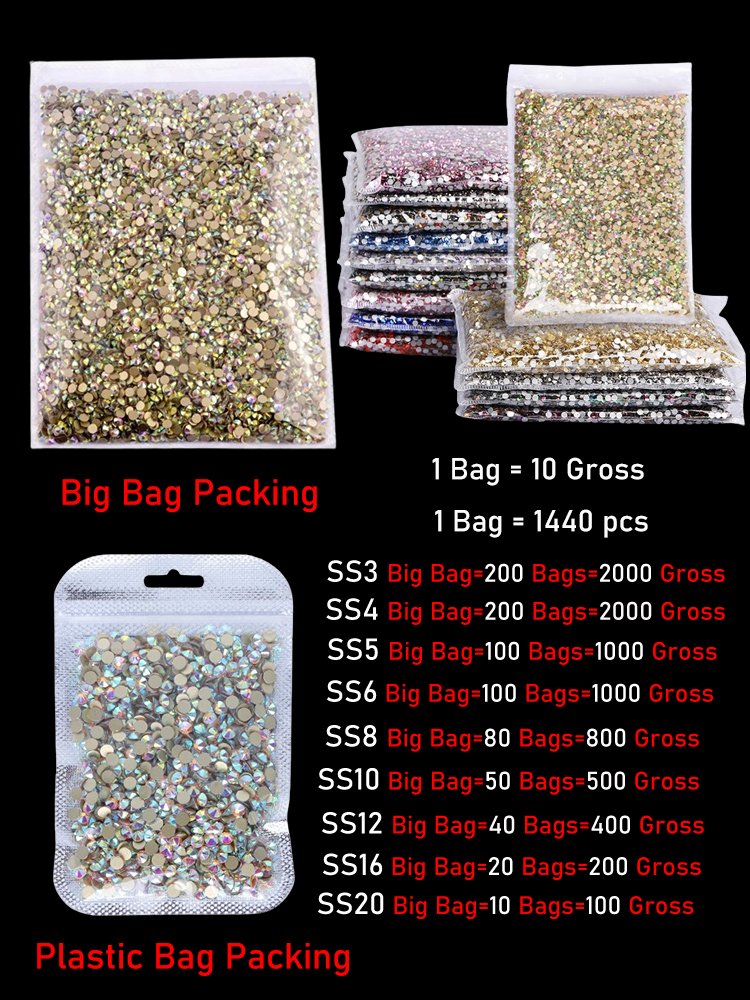 SS6-SS20 Bulk High Quality Black Diamond Glass Crystal Hotfix Rhinestone Wholesale Flatback Rhinestones For Garment