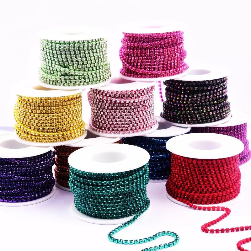 Wholesale High Quality 2mm Rhinestone Cup Chains Nylon Woven Rhinestone Claw Chains For Clothing Accessories