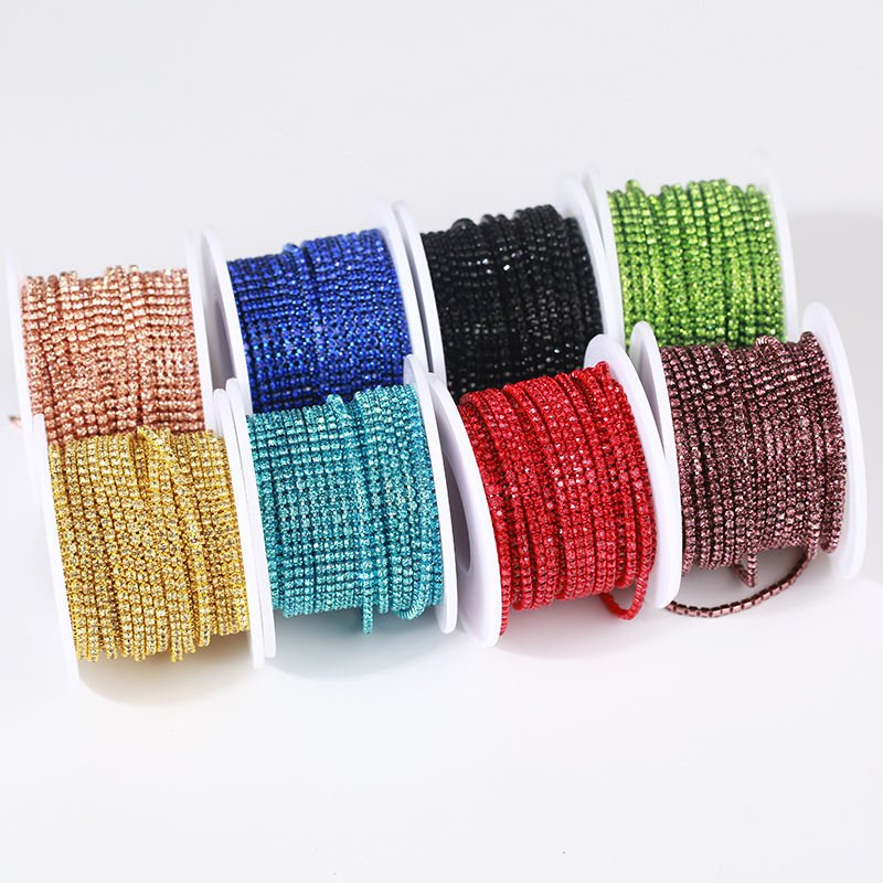 Wholesale High Quality 2mm Rhinestone Cup Chains Nylon Woven Rhinestone Claw Chains For Clothing Accessories