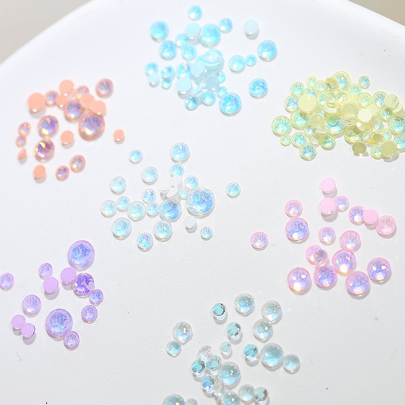 Wholesale Size Mixed Round Mocha Opal Nail Rhinestones 1.5-5mm Glass Flat Bottom Diamond Nail jewelry