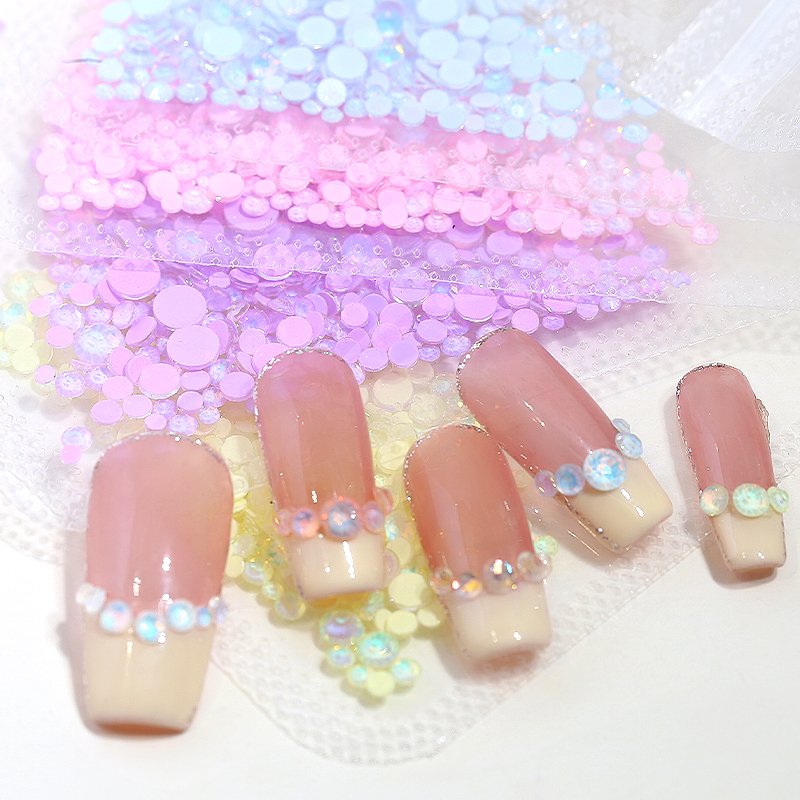 Wholesale Size Mixed Round Mocha Opal Nail Rhinestones 1.5-5mm Glass Flat Bottom Diamond Nail jewelry
