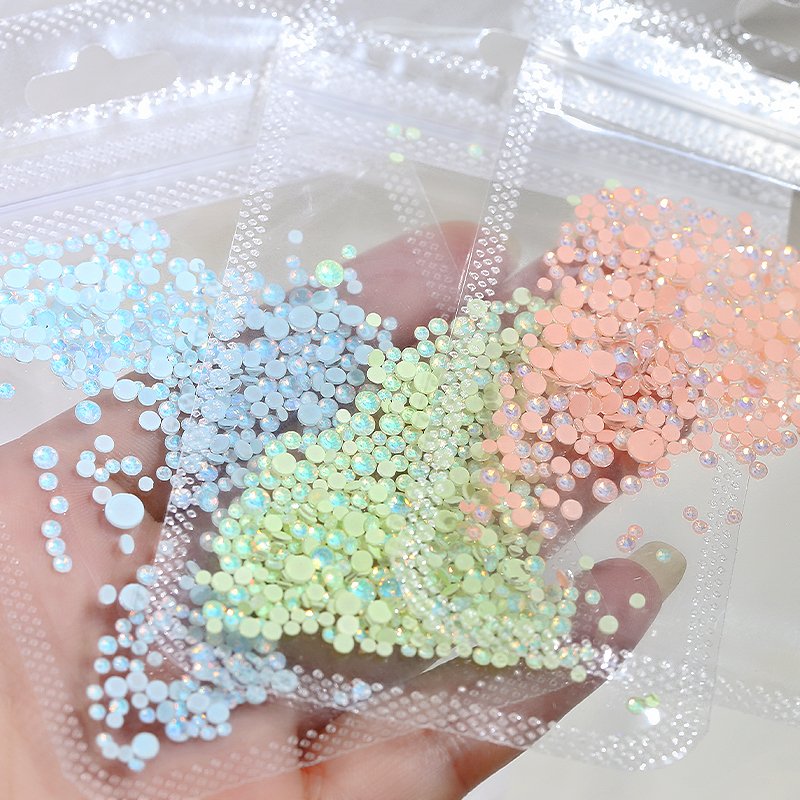 Wholesale Size Mixed Round Mocha Opal Nail Rhinestones 1.5-5mm Glass Flat Bottom Diamond Nail jewelry