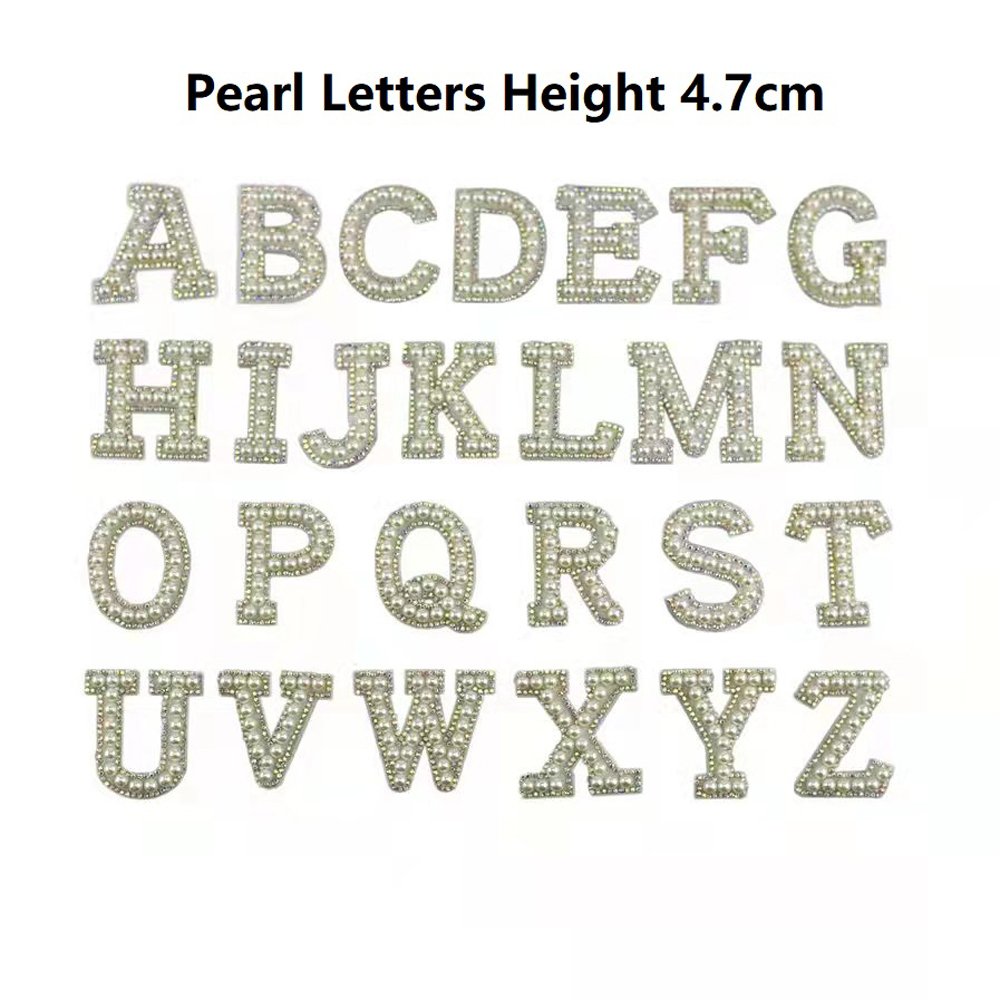 Letter Sets A-Z 26 a Set Self Adhesive Alphabet Applique Patch Rhinestones Pearls Patches