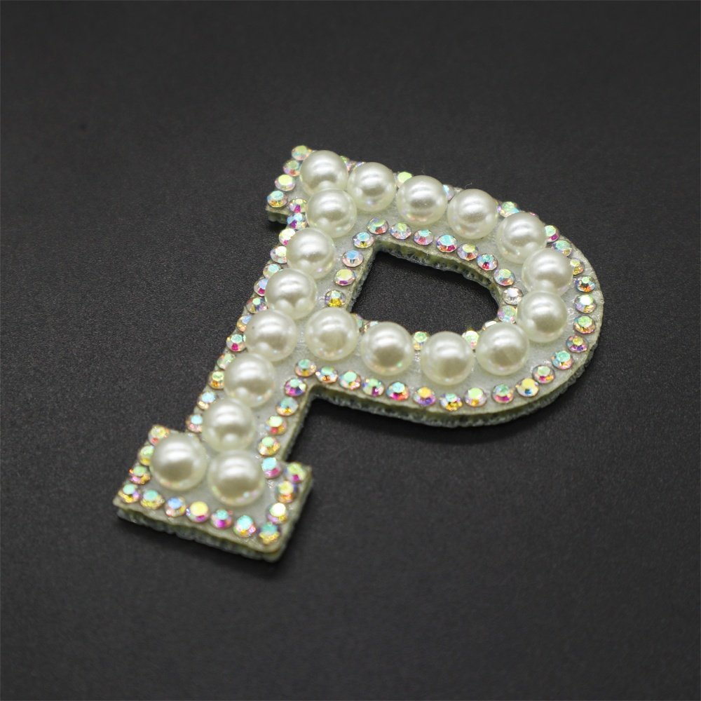Letter Sets A-Z 26 a Set Self Adhesive Alphabet Applique Patch Rhinestones Pearls Patches