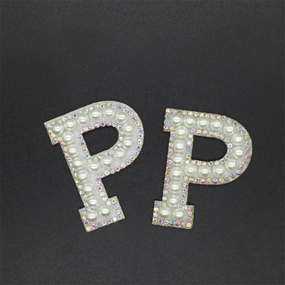 Letter Sets A-Z 26 a Set Self Adhesive Alphabet Applique Patch Rhinestones Pearls Patches