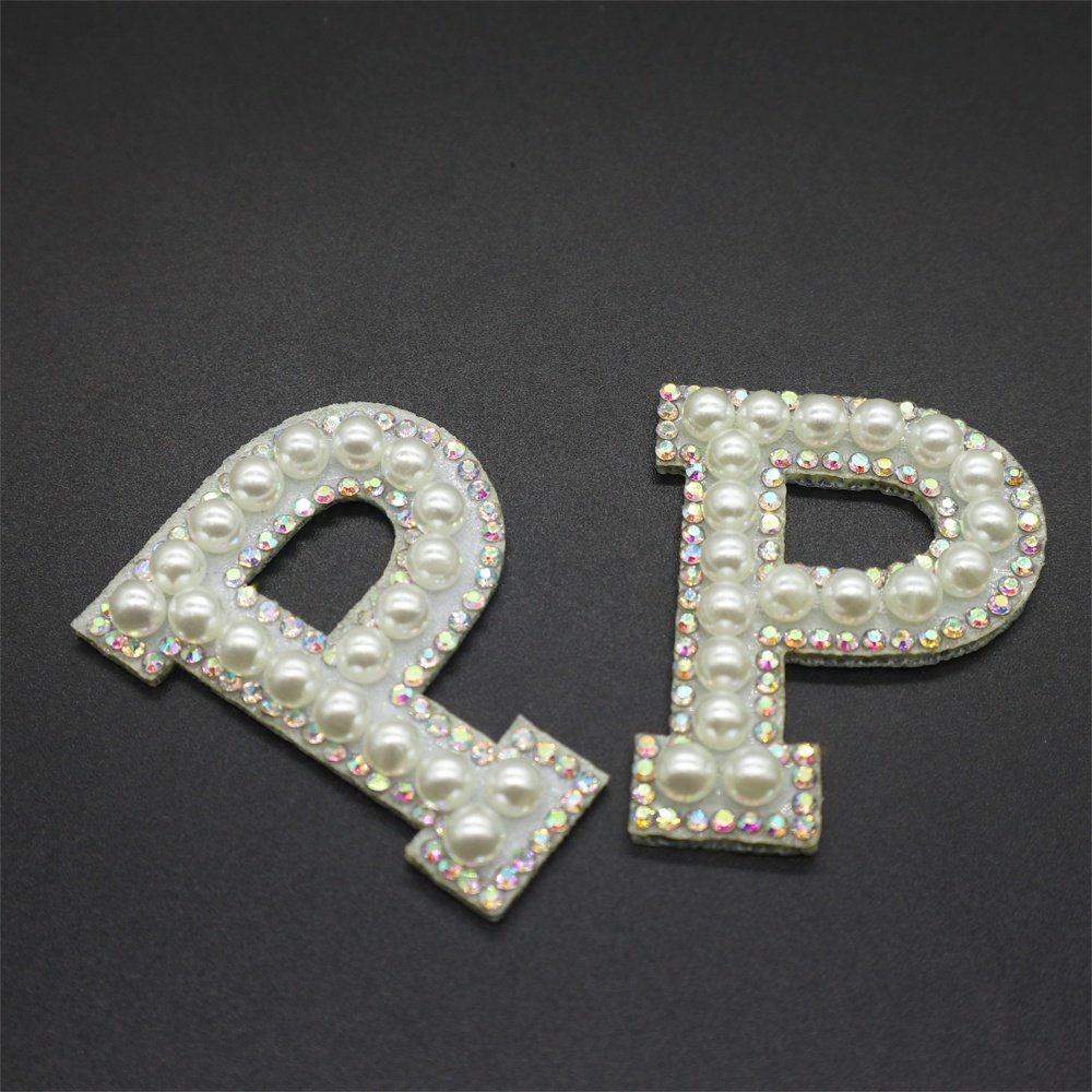 Letter Sets A-Z 26 a Set Self Adhesive Alphabet Applique Patch Rhinestones Pearls Patches