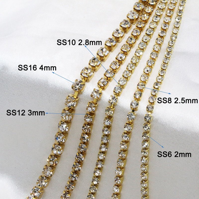 SS4 SS6 SS8 SS10 SS12 SS16 Round shape rhinestone cup chain Gold base sew-on for Dress decoration