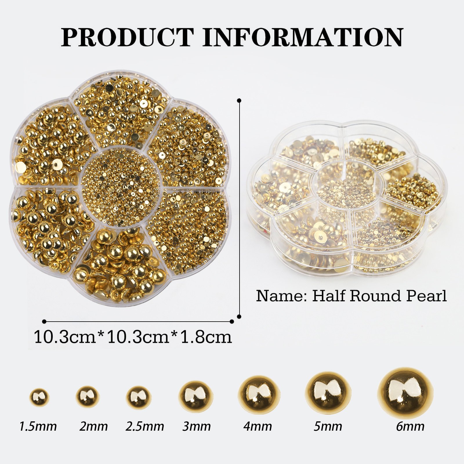 7 Grids Box of 2/3/4/5/6/8/10mm Mix Sizes ABS Resin Flatback Rhinestones Nail Charms 3D Half Plastic Pearl Beads