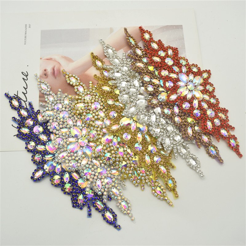 Diamond Rhinestone Applique Patch iron on For Wedding Gown Bridal Sash Evening Wear Diamond Hot Fix Design Patch