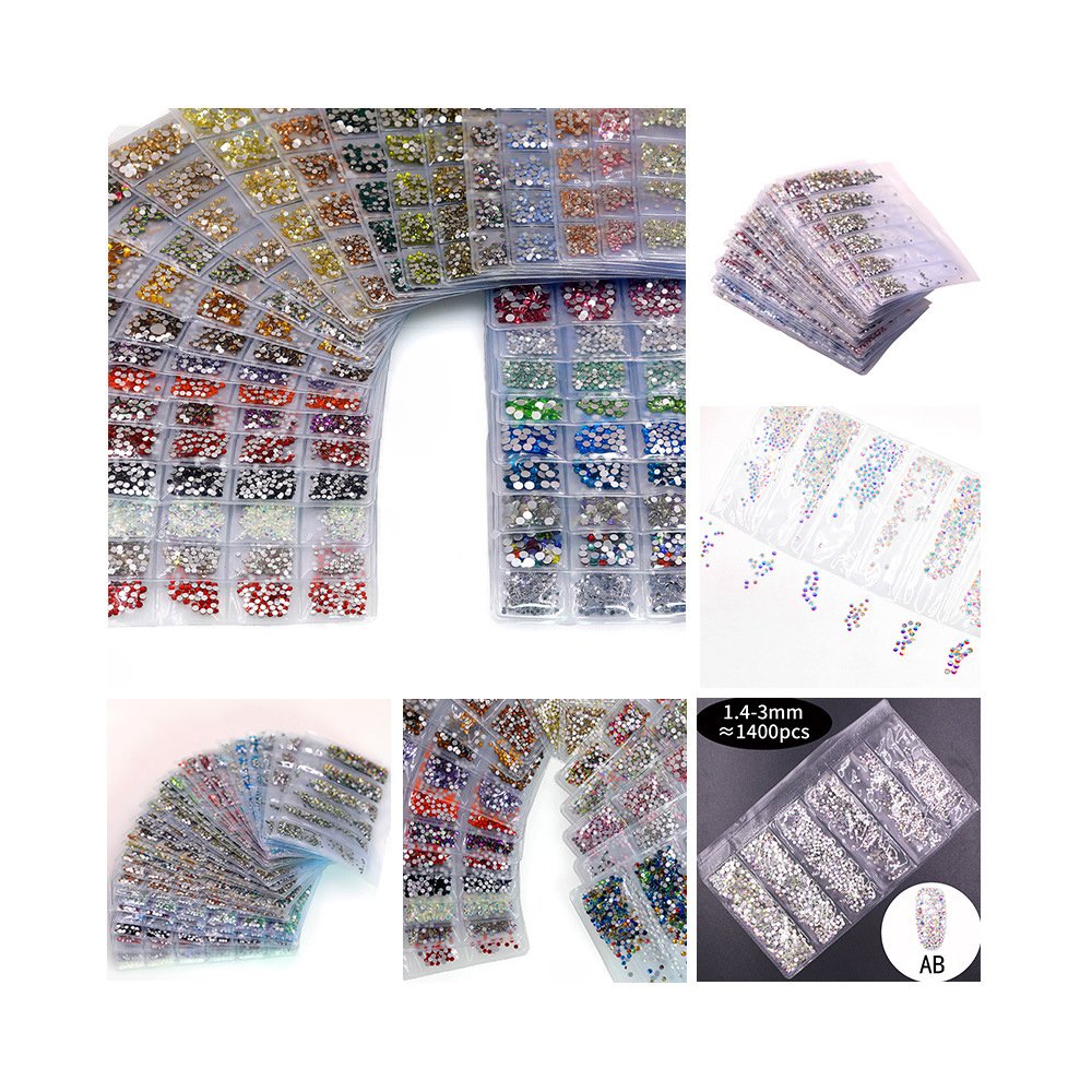 Factory Wholesale Multiple Size Glass Colorful Non Hotfix Flatback Nail Rhinestones For Nail