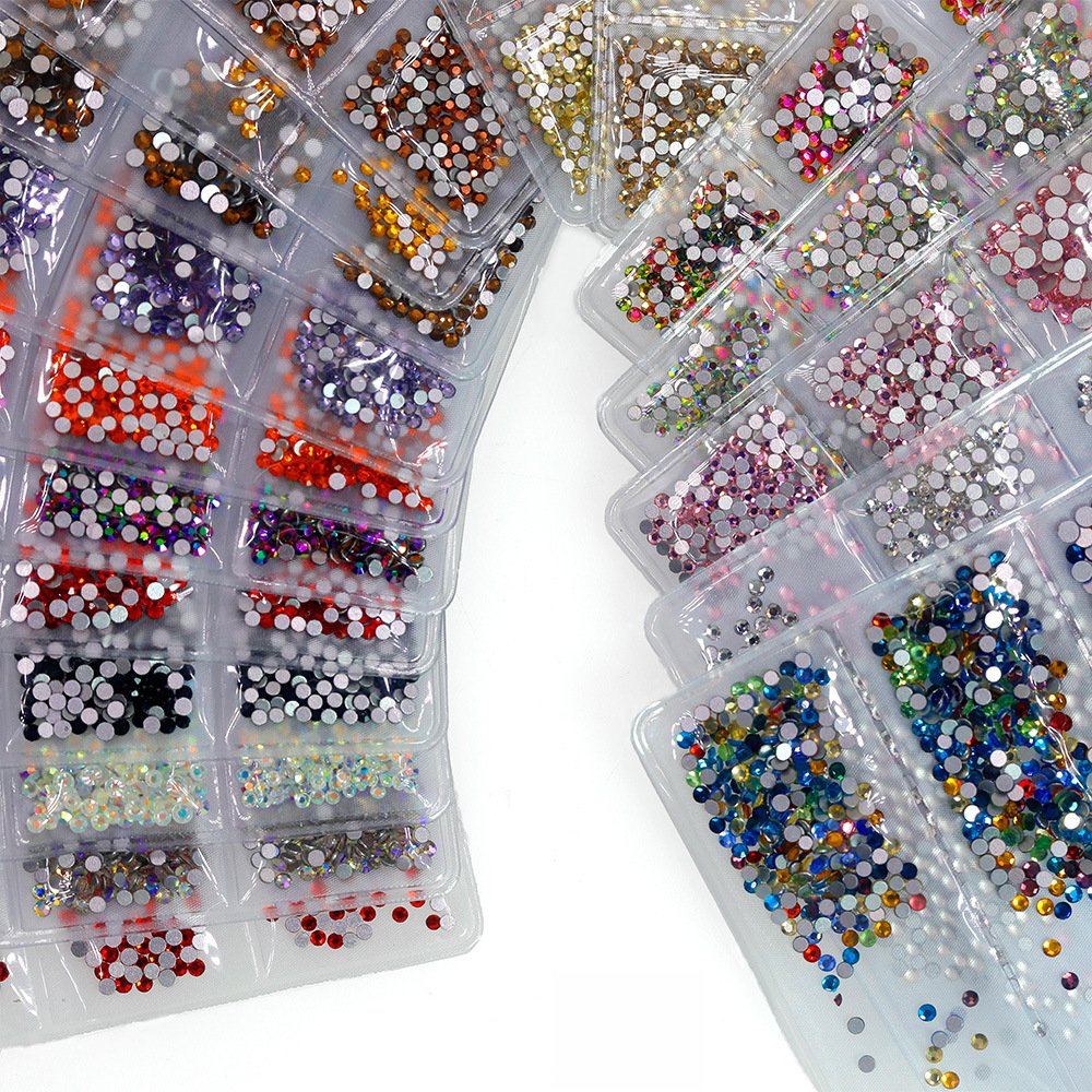 Factory Wholesale Multiple Size Glass Colorful Non Hotfix Flatback Nail Rhinestones For Nail