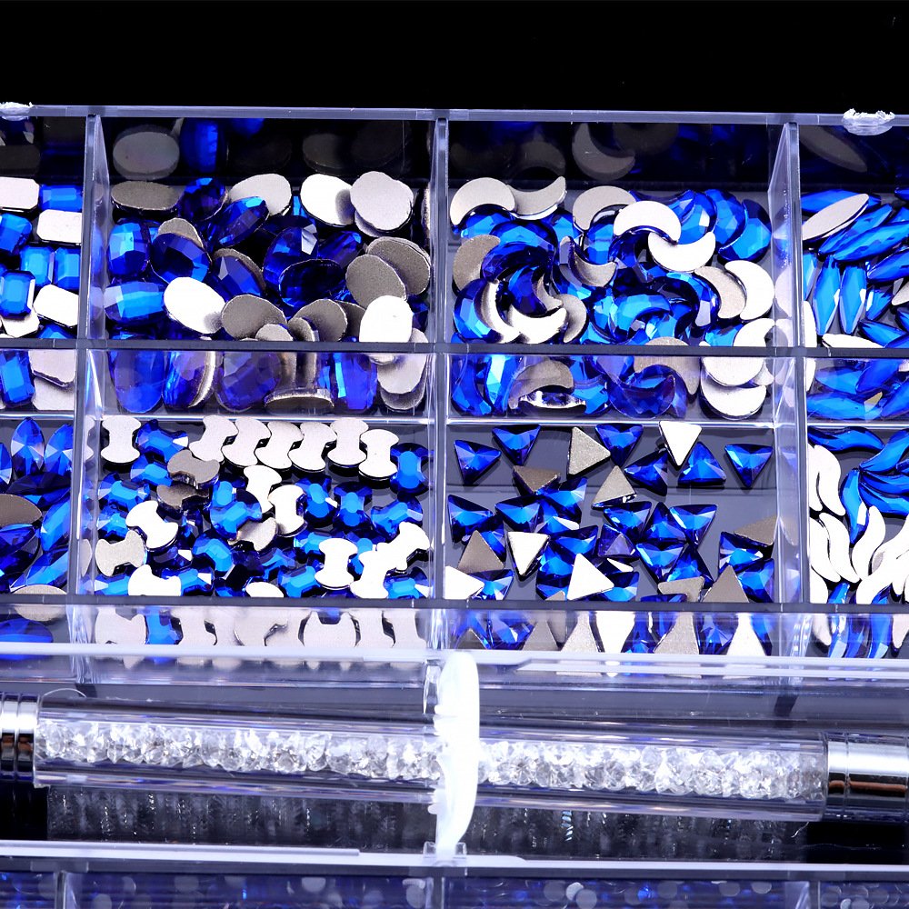 New Arrive 3D DIY Nail Tips Accessories Glitter Nail Art Charms Royal Blue Glass Crystals Rhinestone