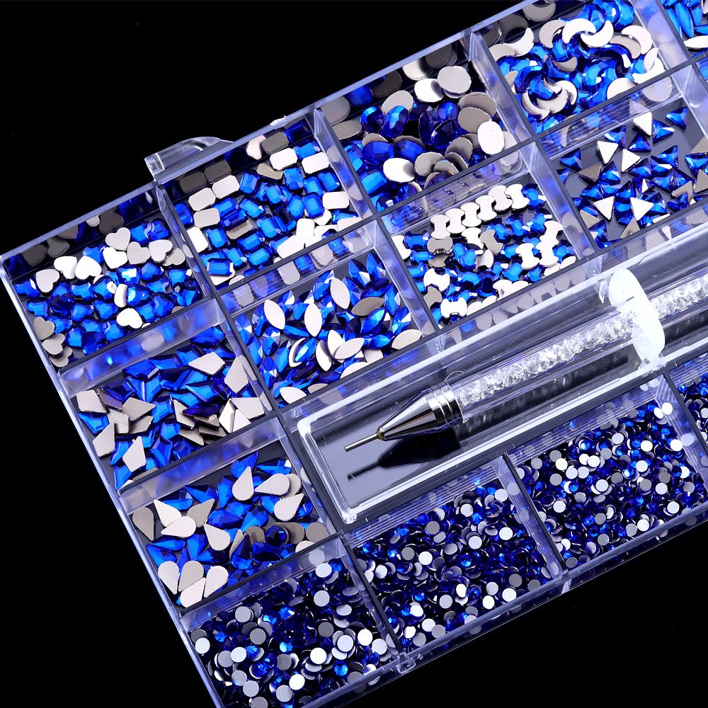 New Arrive 3D DIY Nail Tips Accessories Glitter Nail Art Charms Royal Blue Glass Crystals Rhinestone