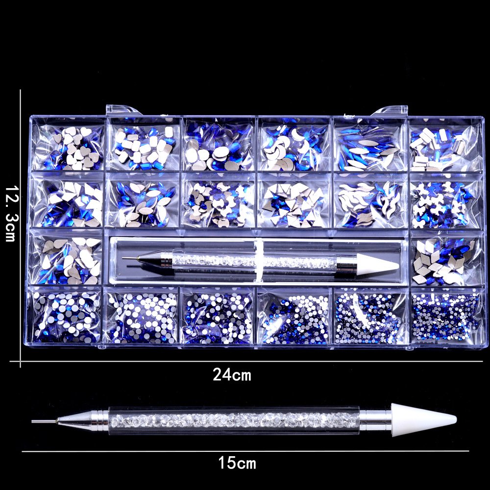 New Arrive 3D DIY Nail Tips Accessories Glitter Nail Art Charms Royal Blue Glass Crystals Rhinestone