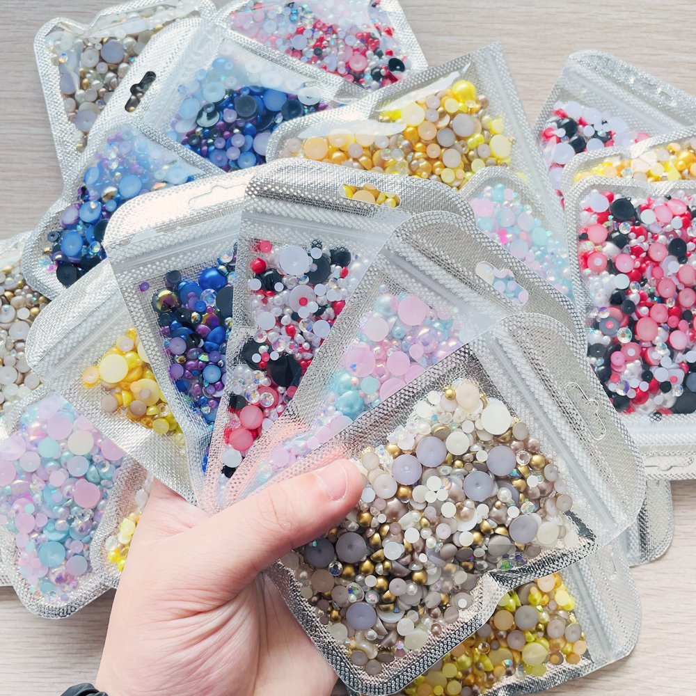 Yantuo Customized OEM 30g/1500pcs Multi Color mix Resin Rhinestone ABS Half Round Pearls Mixed Size 3-10mm Eco-friendly 10 Bags
