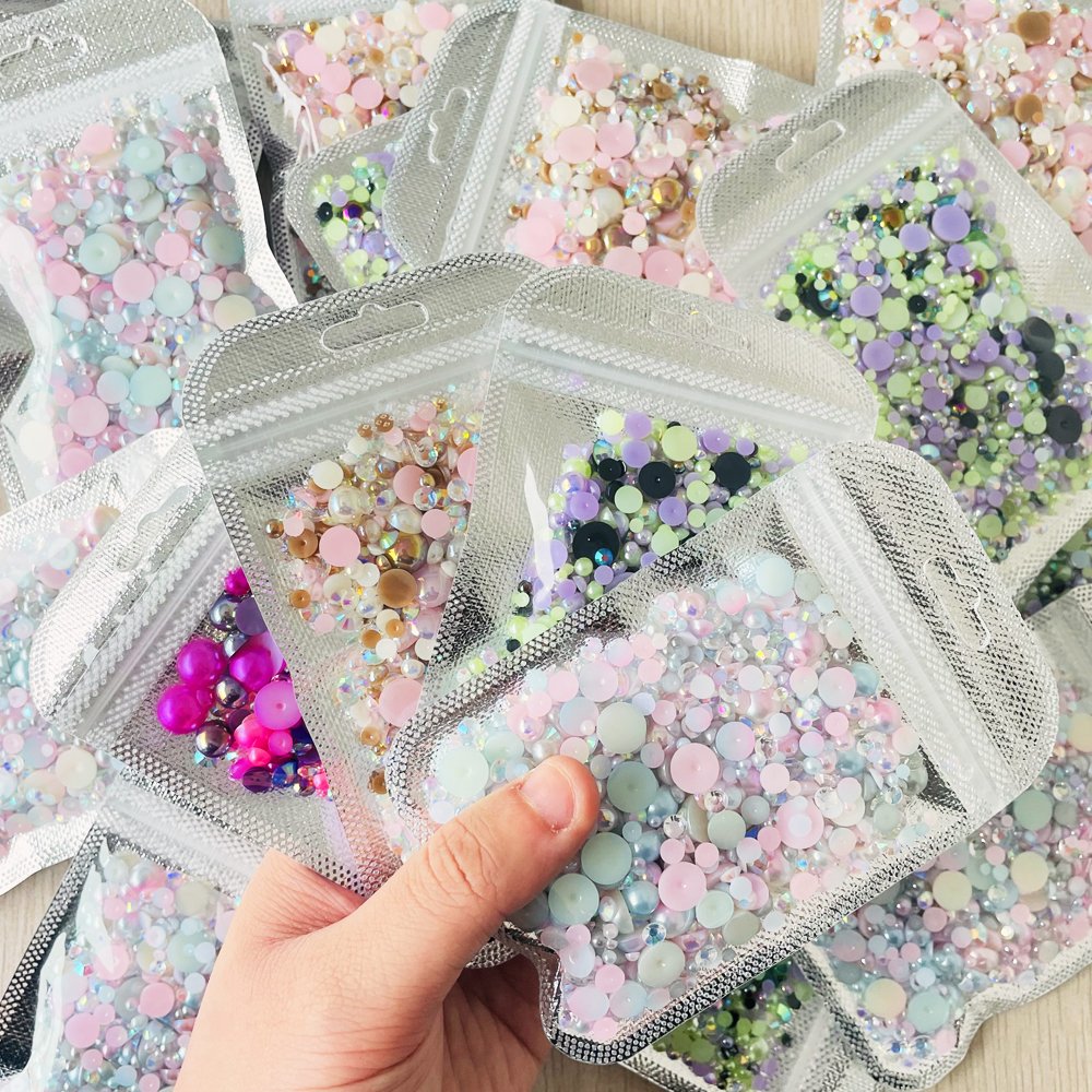Yantuo Customized OEM 30g/1500pcs Multi Color mix Resin Rhinestone ABS Half Round Pearls Mixed Size 3-10mm Eco-friendly 10 Bags