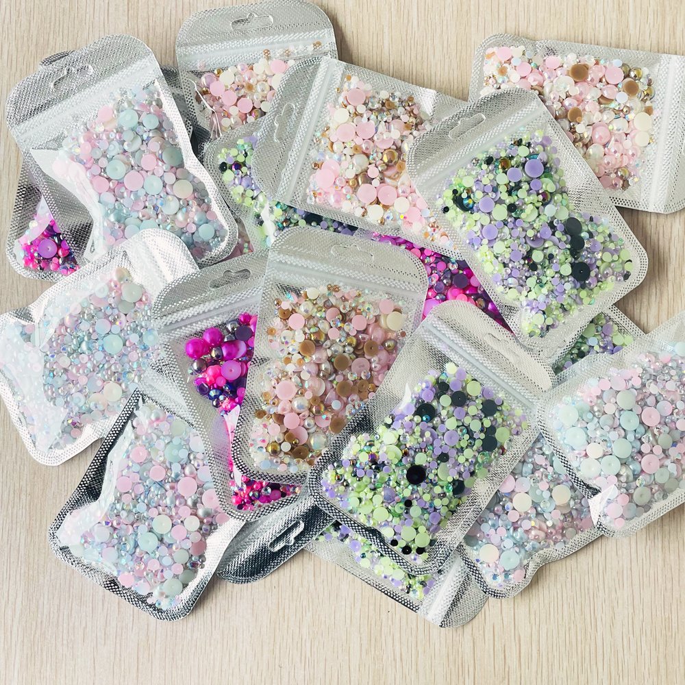 Yantuo Customized OEM 30g/1500pcs Multi Color mix Resin Rhinestone ABS Half Round Pearls Mixed Size 3-10mm Eco-friendly 10 Bags
