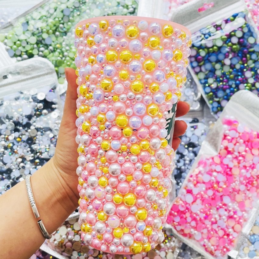 Yantuo Customized OEM 30g/1500pcs Multi Color mix Resin Rhinestone ABS Half Round Pearls Mixed Size 3-10mm Eco-friendly 10 Bags