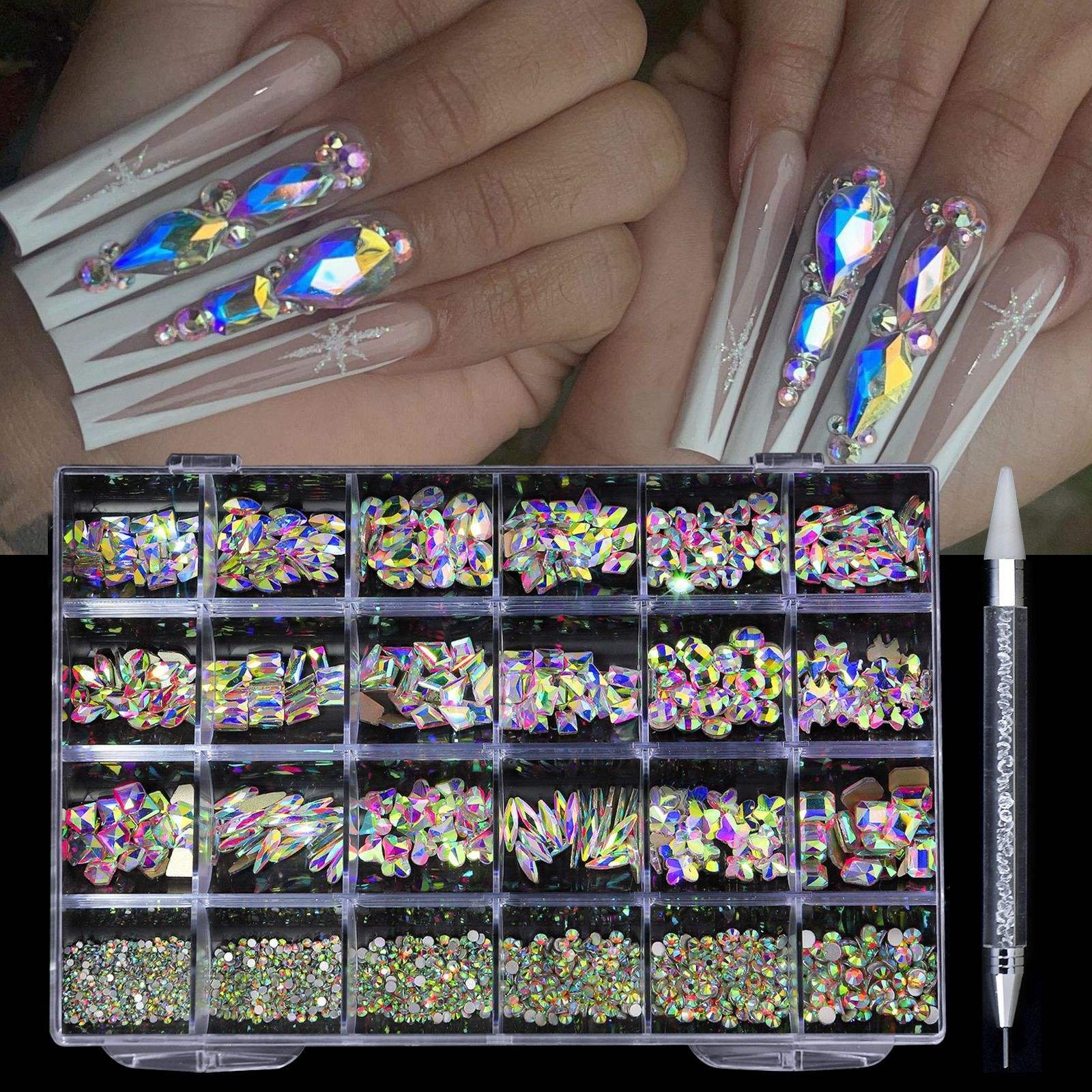 Custom Logo 24 Girds Nail Rhinestones Mix Shapes Christmas Charm Nail Art Decoration Wheel 3D Nail Jewelry Accessories