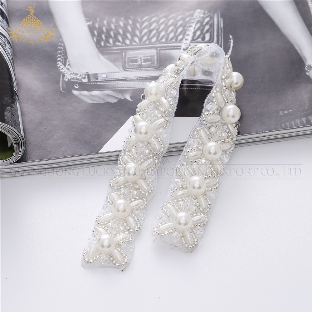Pretty silver rhinestone patch pearls appliques crystal rhinestone belt for wedding