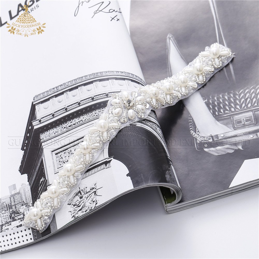 Pretty silver rhinestone patch pearls appliques crystal rhinestone belt for wedding