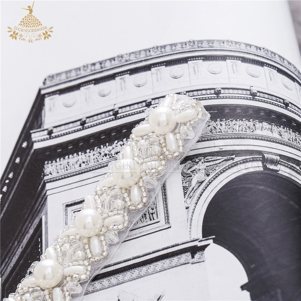 Pretty silver rhinestone patch pearls appliques crystal rhinestone belt for wedding