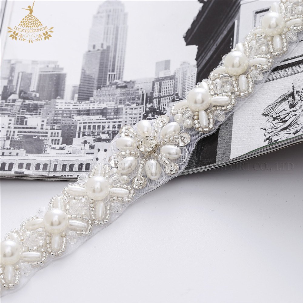 Pretty silver rhinestone patch pearls appliques crystal rhinestone belt for wedding