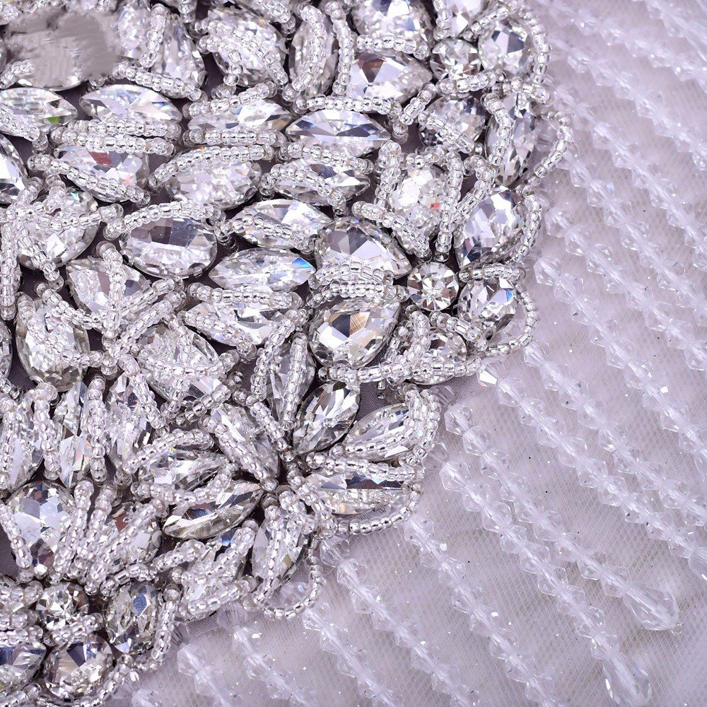Handmade beaded rhinestone dress applique patch on wedding evening dress patch