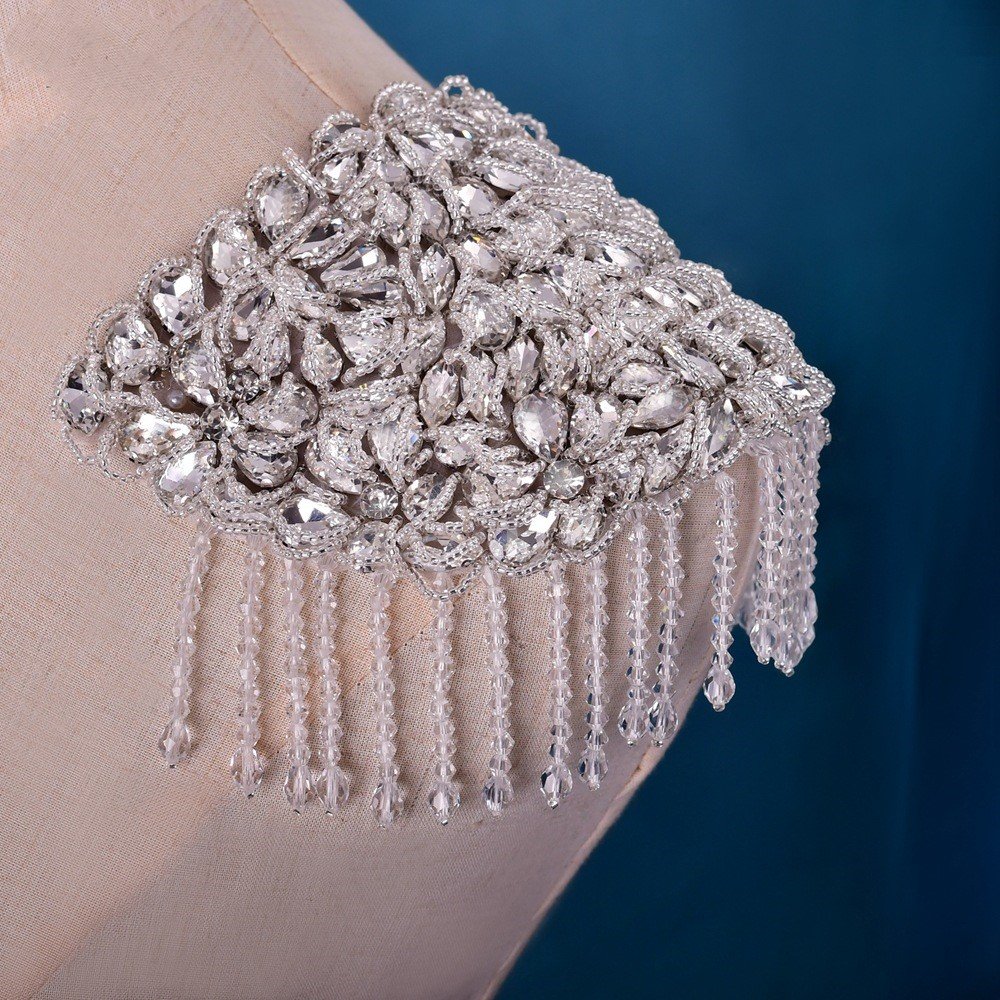 Handmade beaded rhinestone dress applique patch on wedding evening dress patch