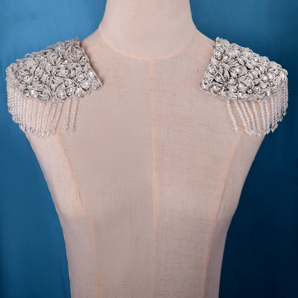 Handmade beaded rhinestone dress applique patch on wedding evening dress patch