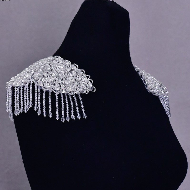 Handmade beaded rhinestone dress applique patch on wedding evening dress patch