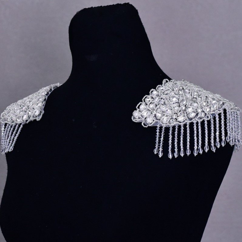 Handmade beaded rhinestone dress applique patch on wedding evening dress patch