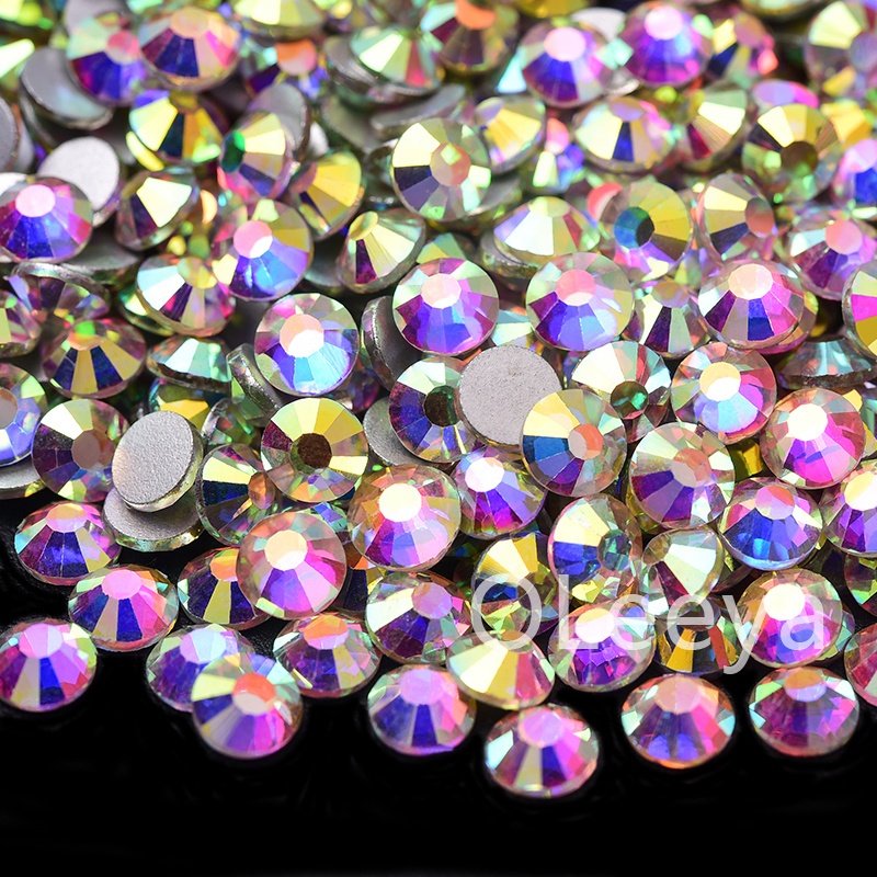 OLeeya Wholesale Bulk White Colors Nail Rhinestones Crystals Glass Flat Back Rhinestone Non Hot Fix for Nail Art