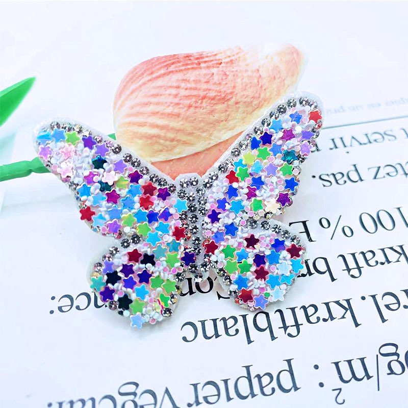 Dazzling colors butterfly sew on rhinestone sequin patches glue on Hairpin clip crystal woven patch shoes decoration