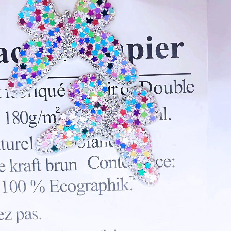 Dazzling colors butterfly sew on rhinestone sequin patches glue on Hairpin clip crystal woven patch shoes decoration