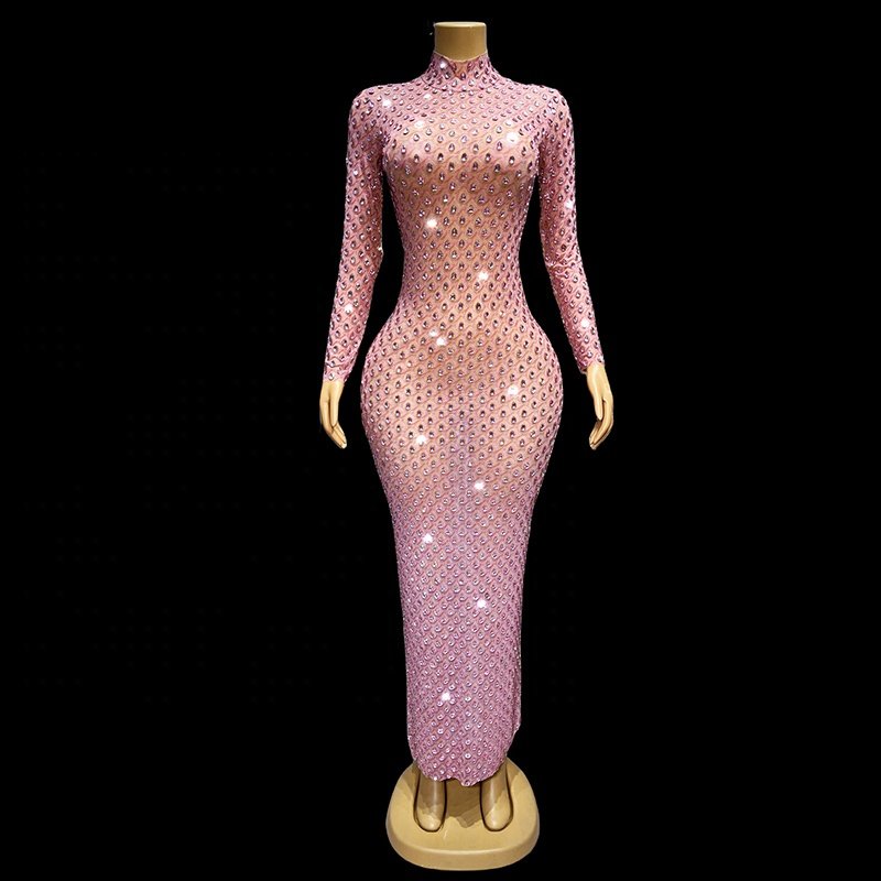 Elegant Casual Dresses For Weddings Luxury Rhinestone Decoration Clothes Evening Gowns For Women Dress Long