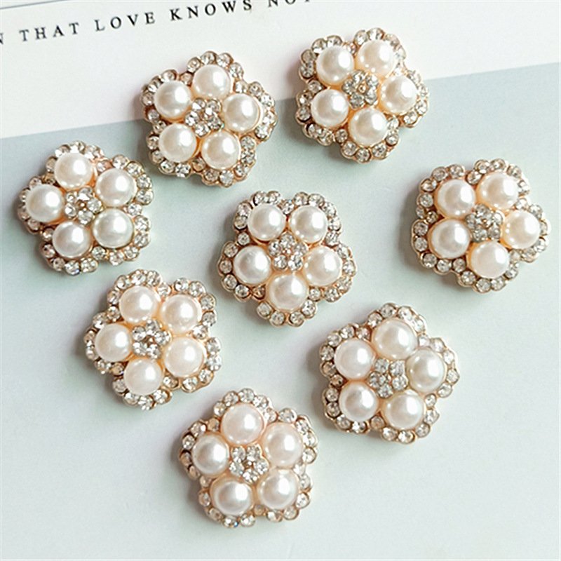 Custom Fashion Metal Jewellery Crystal Pearls Flower Sewing Accessories Rhinestones Pearl Fancy Buttons For Bag Clothing
