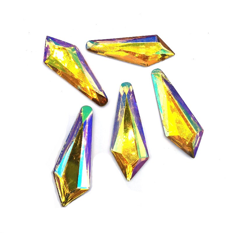 Wholesale Large Size 22*56mm Yellow AB Resin Gem Stones Loose Rhinestones DDAB03