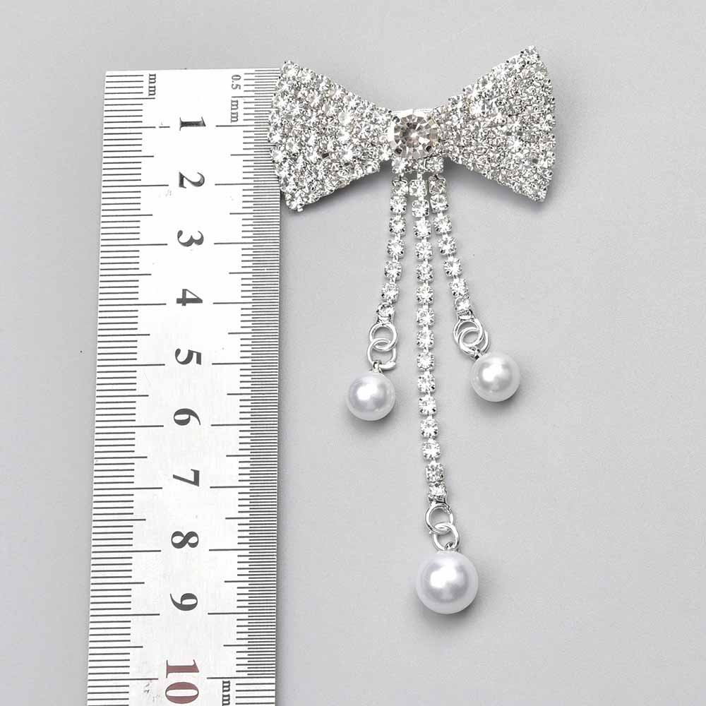 JFRA012 Cute Silver Plated Welding Glass Rhinestone Bow Brooches Crystal Pearl Tassel Lapel Pin Women Jewelry Birthday Gifts