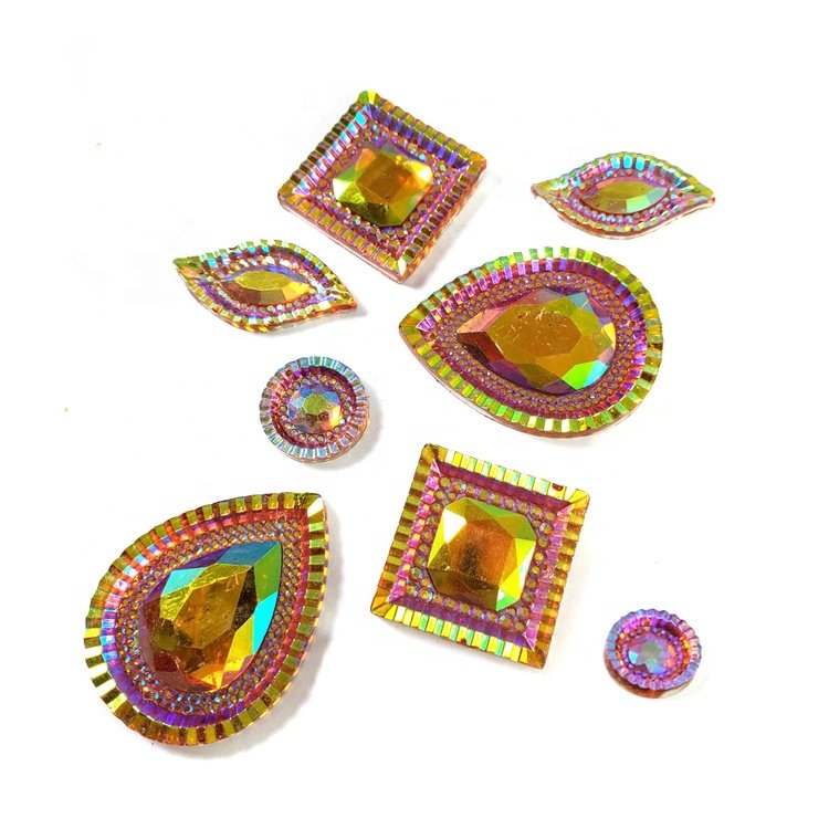 Wholesale Custom AB Resin Rhinestone Gems Loose Iridescent Sew-on with Holes for Shoes Clothes Costumes & Headpieces