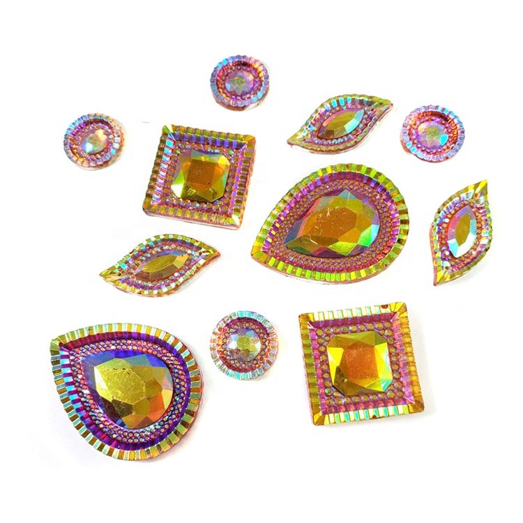 Wholesale Custom AB Resin Rhinestone Gems Loose Iridescent Sew-on with Holes for Shoes Clothes Costumes & Headpieces