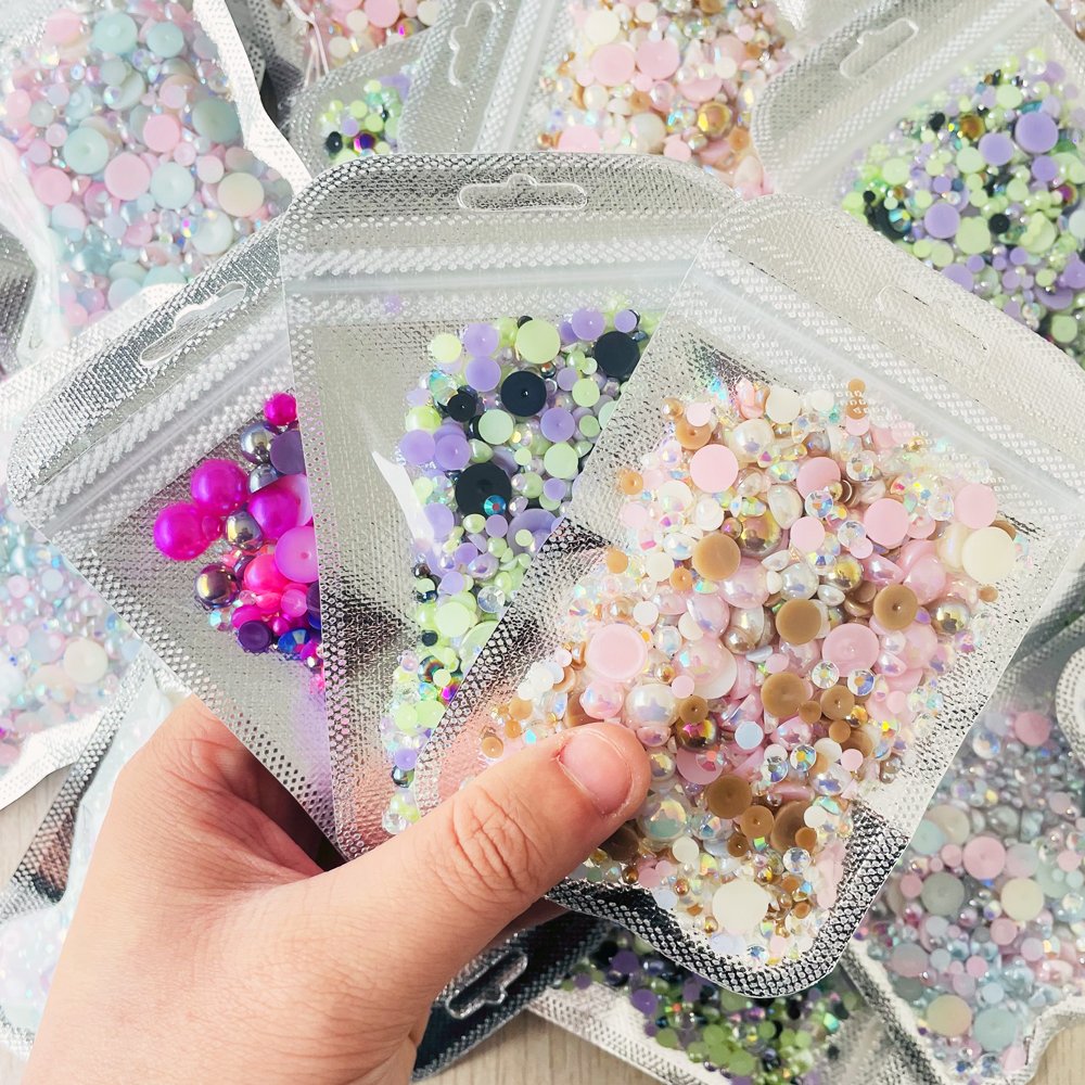 Pearls Mixed Size 3-10mm 30g/1500pcs Mix Candy Color Flatback Pearls Child Accessories Mixed Resin Rhinestones For Tumbler DIY