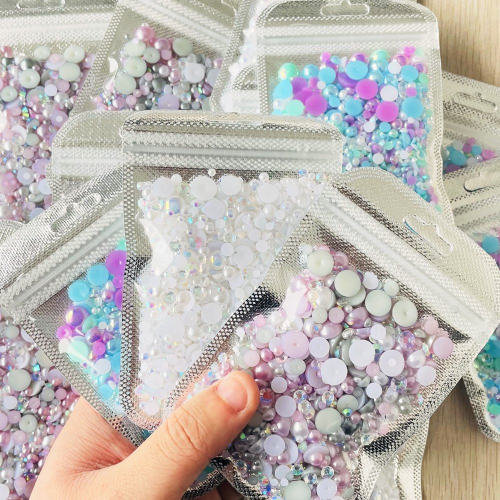 Pearls Mixed Size 3-10mm 30g/1500pcs Mix Candy Color Flatback Pearls Child Accessories Mixed Resin Rhinestones For Tumbler DIY