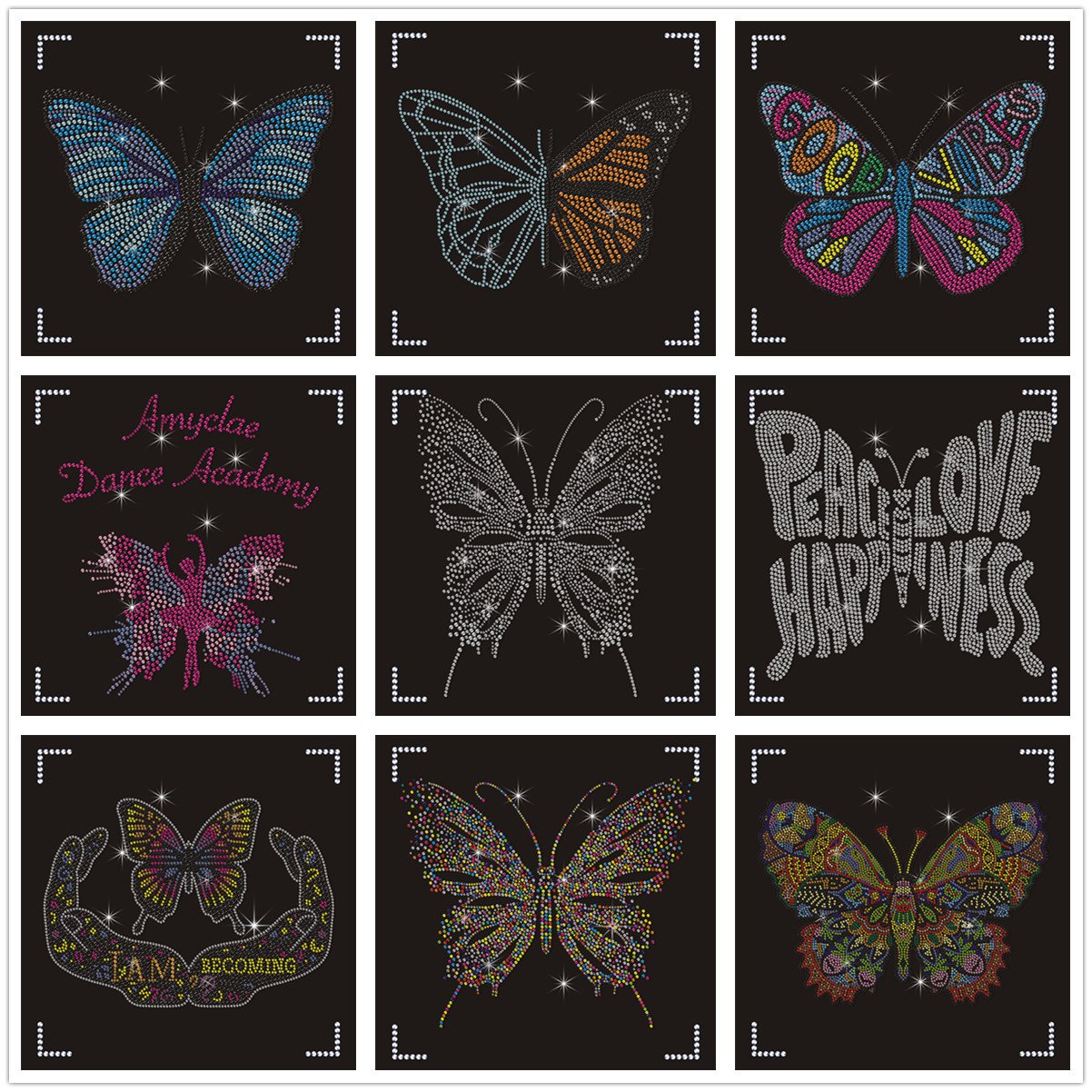 3D Christmas Decoration Patches 3D Butterfly and Pearl Rhinestone Iron-On Transfers Christmas Cheer Rhinestone Patches