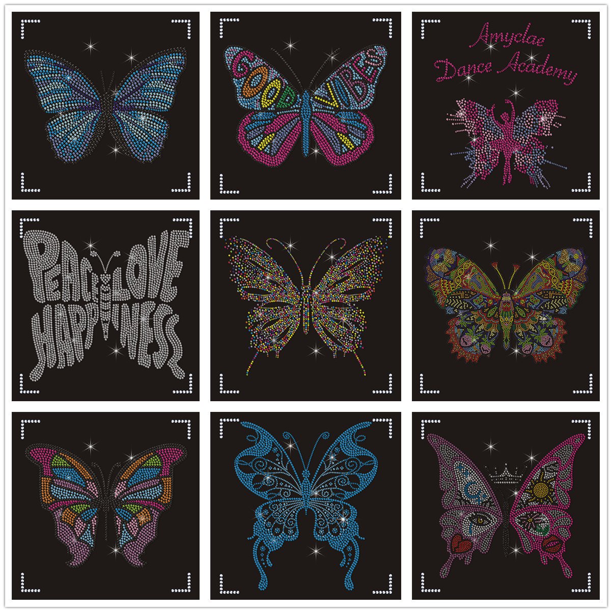 3D Christmas Decoration Patches 3D Butterfly and Pearl Rhinestone Iron-On Transfers Christmas Cheer Rhinestone Patches