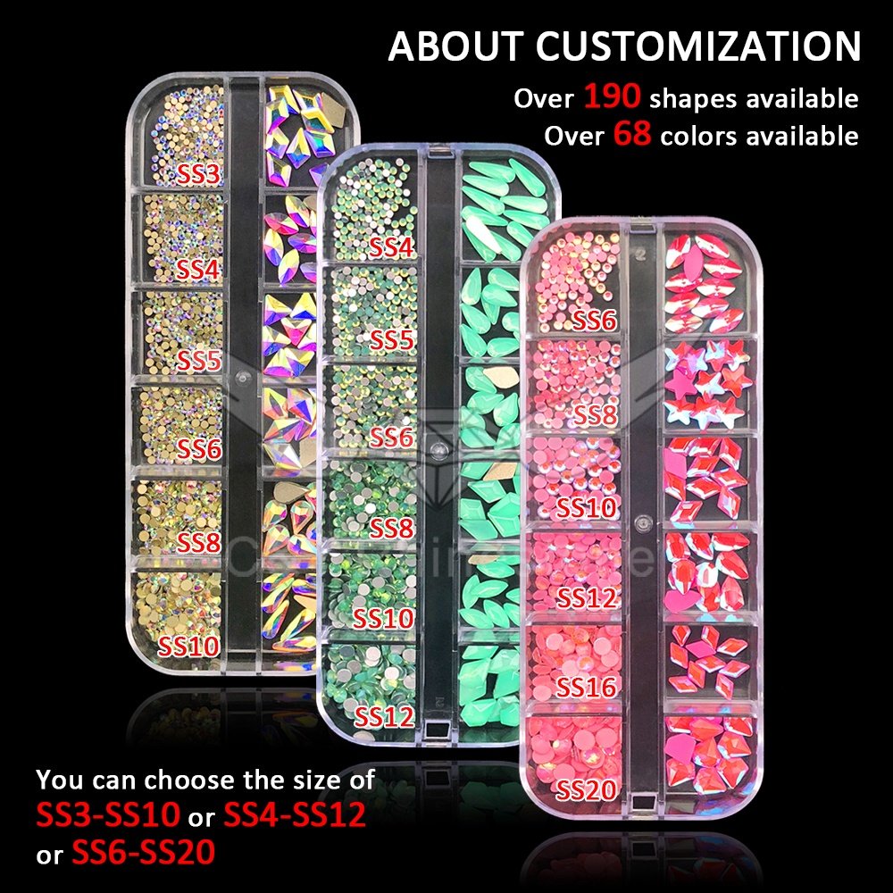 CY Mix Size Nails Art Crystal Cristal Decoration Red Flat Back Rhinestone Set Kits Stone For Nail